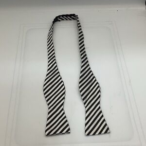 Men’s Black & White Striped Self-Tie Bow Tie – 100% Silk